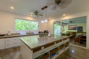 Fridge, microwave, stovetop, toaster