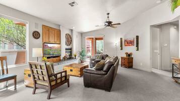 Townhome, Multiple Beds, Patio, Mountain View (Lava Falls Red Rock) | Living area | 42-inch flat-screen TV with digital channels, fireplace