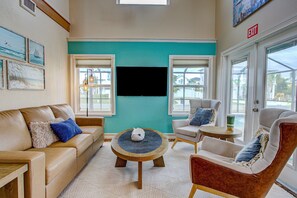 TV, DVD player, books, video library