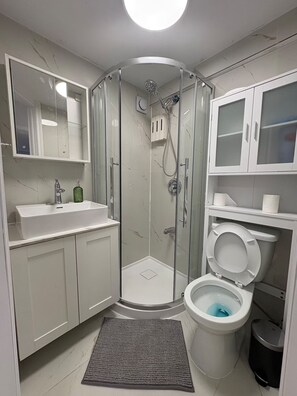 Haartrockner, HandtĂŒcher, Seife, Toilettenpapier