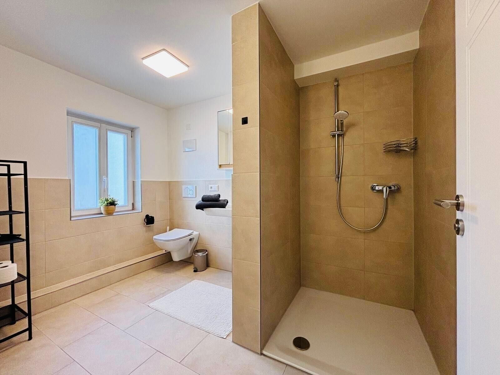 Shower, free toiletries, hair dryer, towels