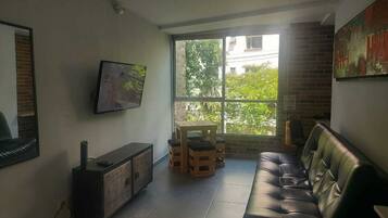 40-inch flat-screen TV with cable channels