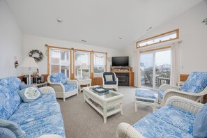 TV, fireplace, DVD player, books