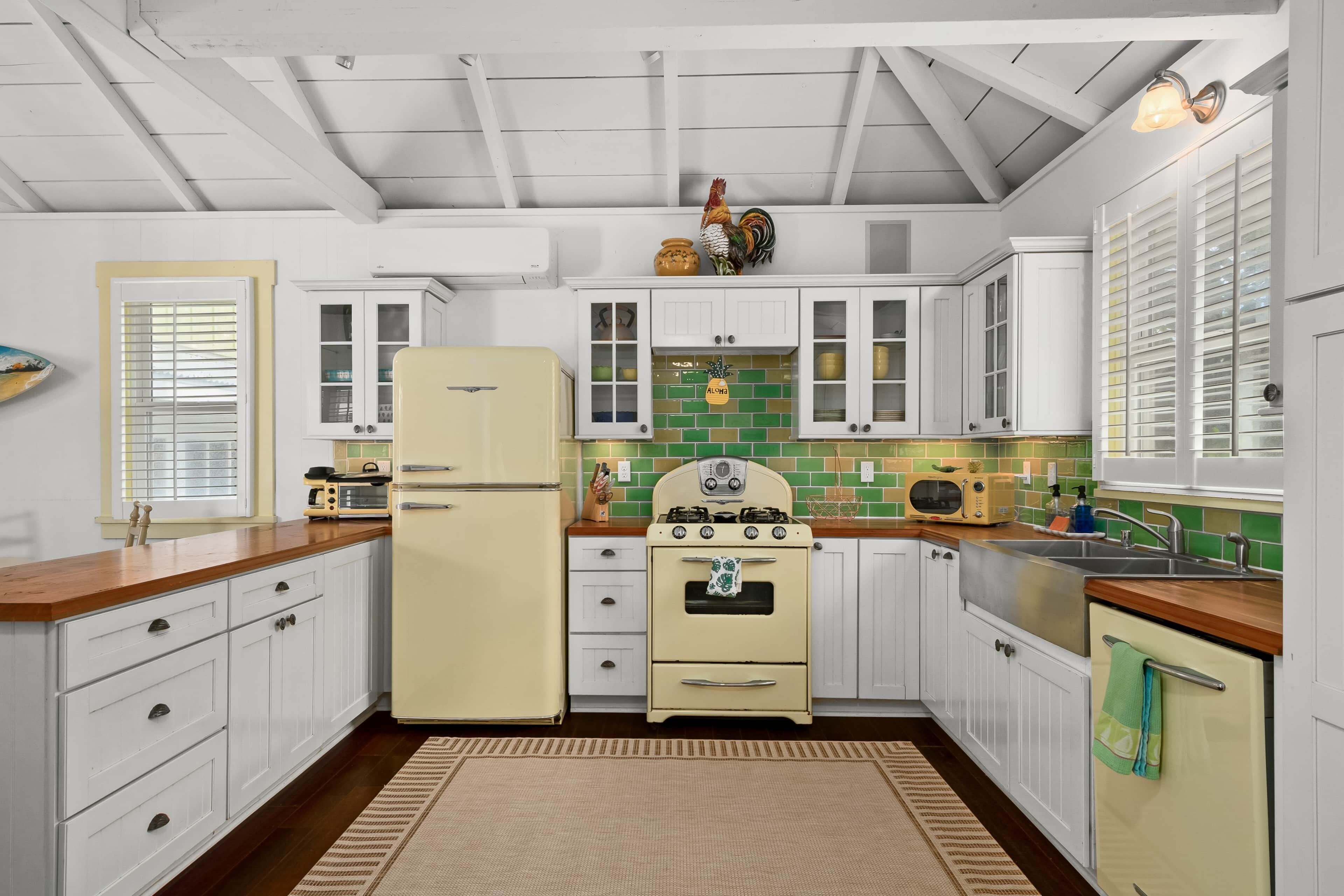 Fridge, microwave, oven, dishwasher