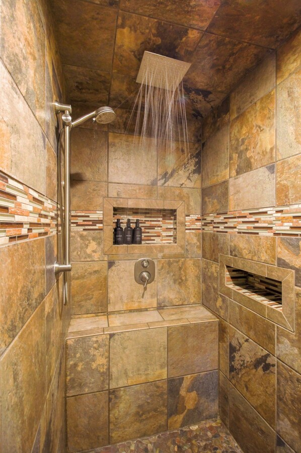 Hair dryer, bidet, towels, soap