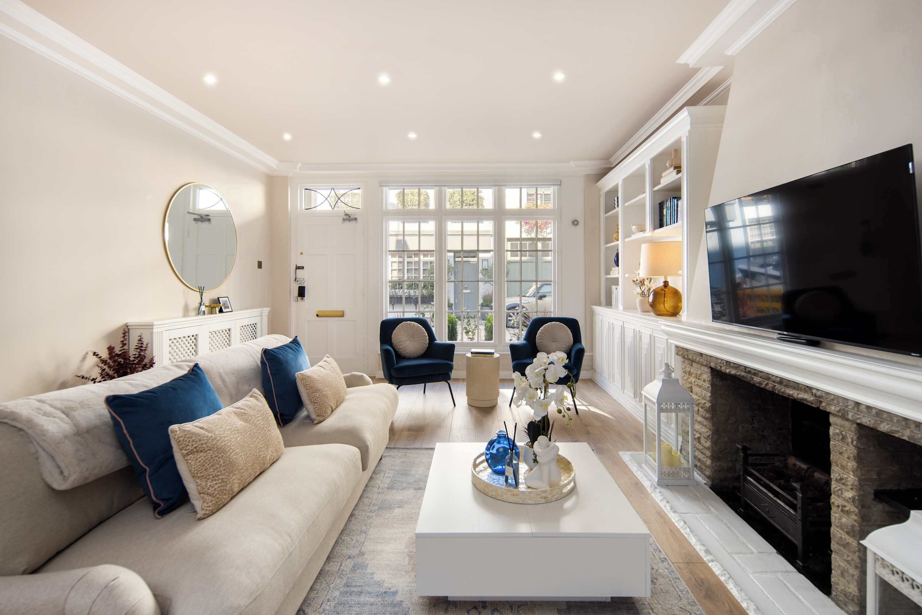 TV, fireplace, offices