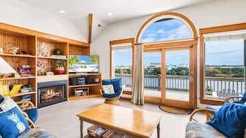 TV, fireplace, video games, books