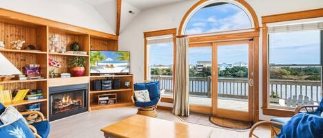 TV, fireplace, video games, books