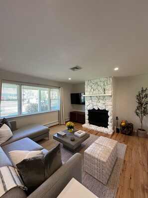 TV, fireplace