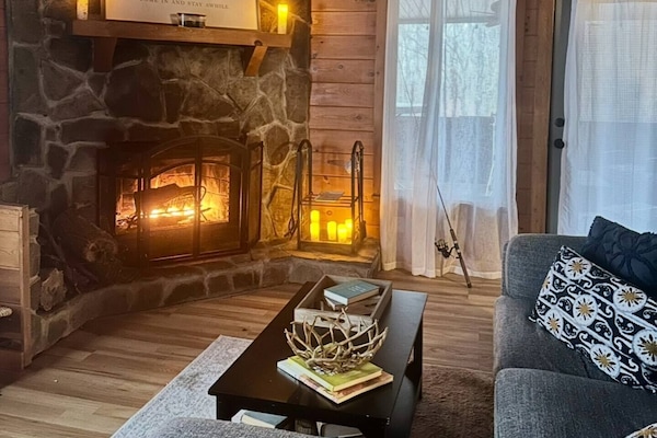 Smart TV, caminetto, libri