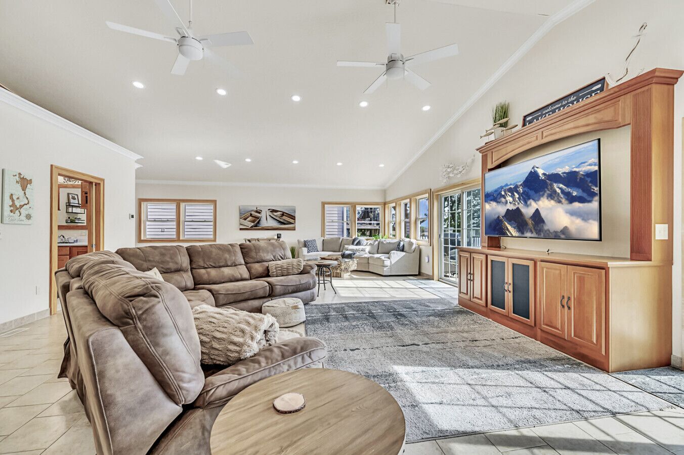 Una televisión, una chimenea, libros