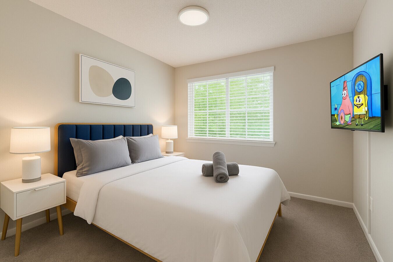 2 bedrooms, desk, iron/ironing board, travel crib