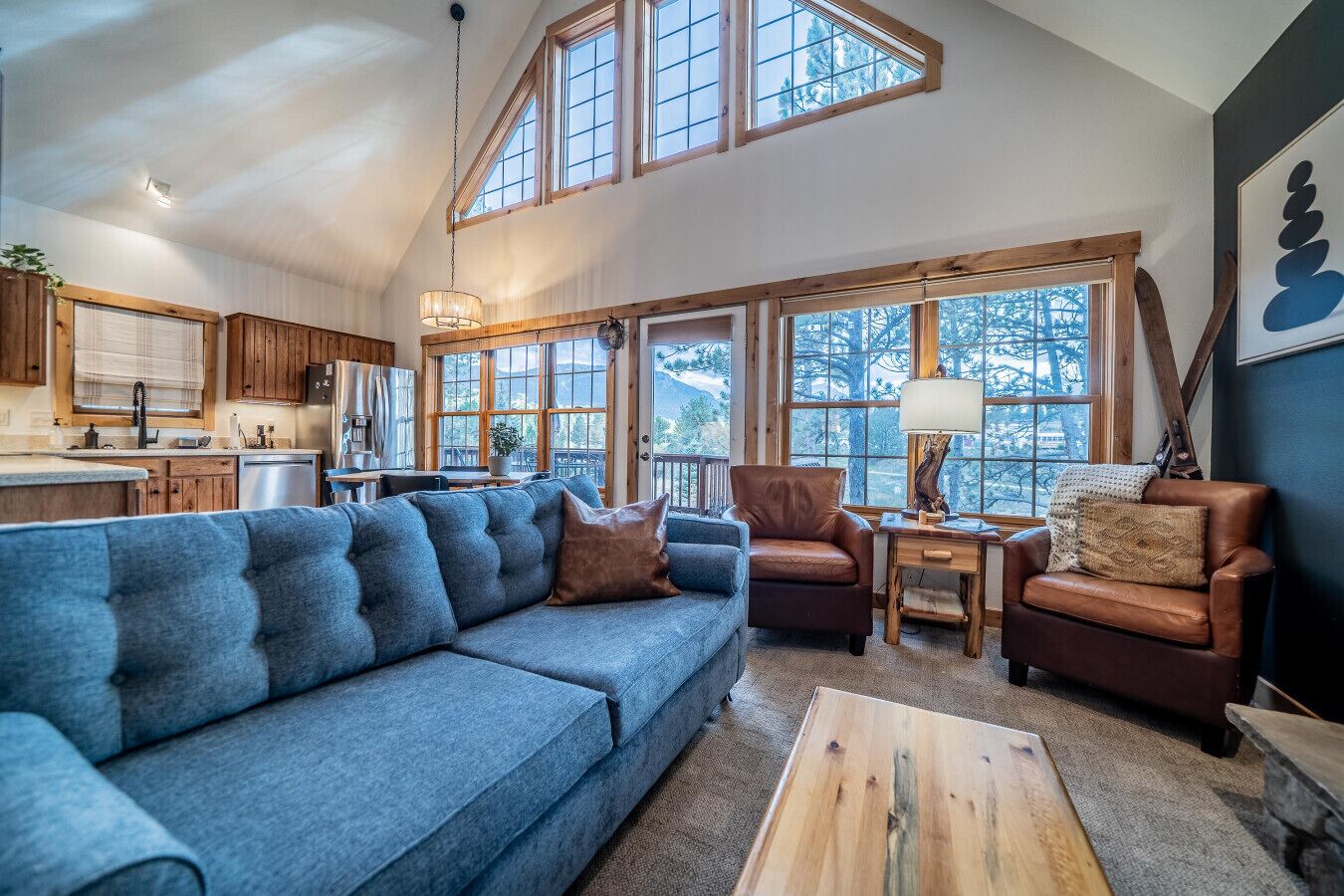 Tv, eldstad, böcker och en stereo