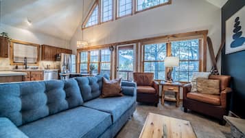 Fernseher, Kamin, Bücher, Stereoanlage