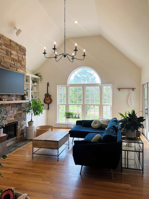 TV, fireplace