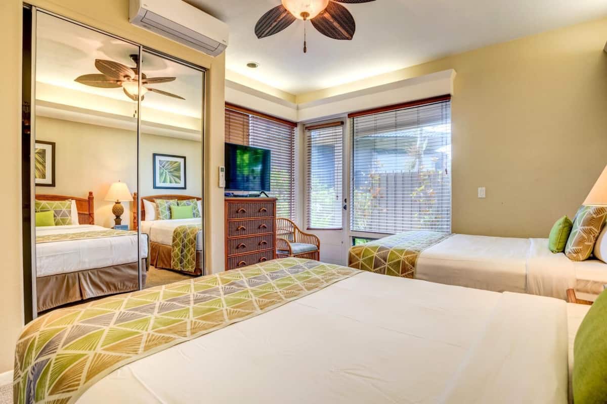1 bedroom, laptop workspace, iron/ironing board, bed sheets