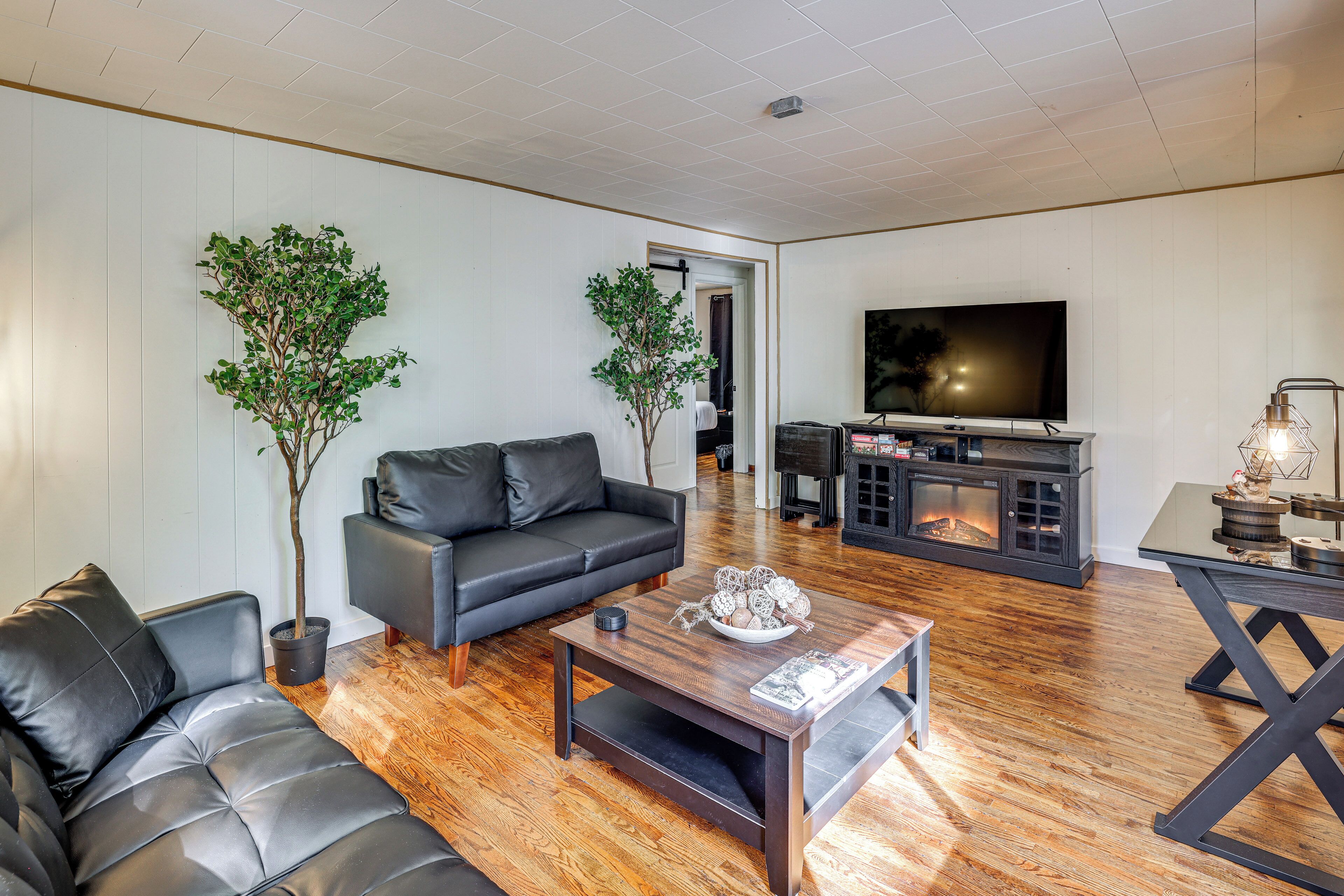 TV, fireplace