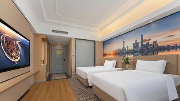 Desk, laptop workspace, blackout curtains, soundproofing