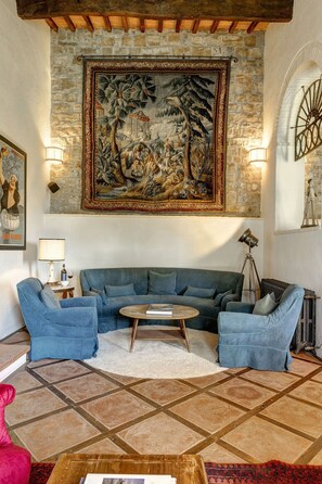 Télévision, cheminée, chaîne hi-fi