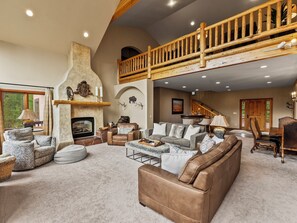 TV, fireplace - Home that Overlooks Blue River with Private Hot Tub and Mountain Views! (Breckenridge)