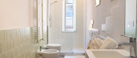 Regadera, secadora de cabello, bidet, toallas