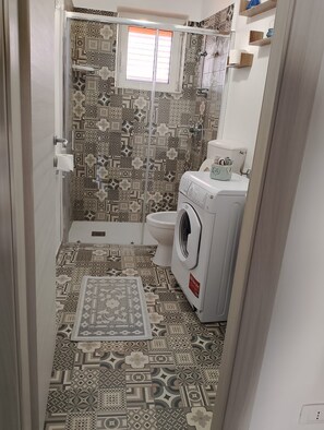 Séchoir à cheveux, serviettes fournies, savon, papier de toilette