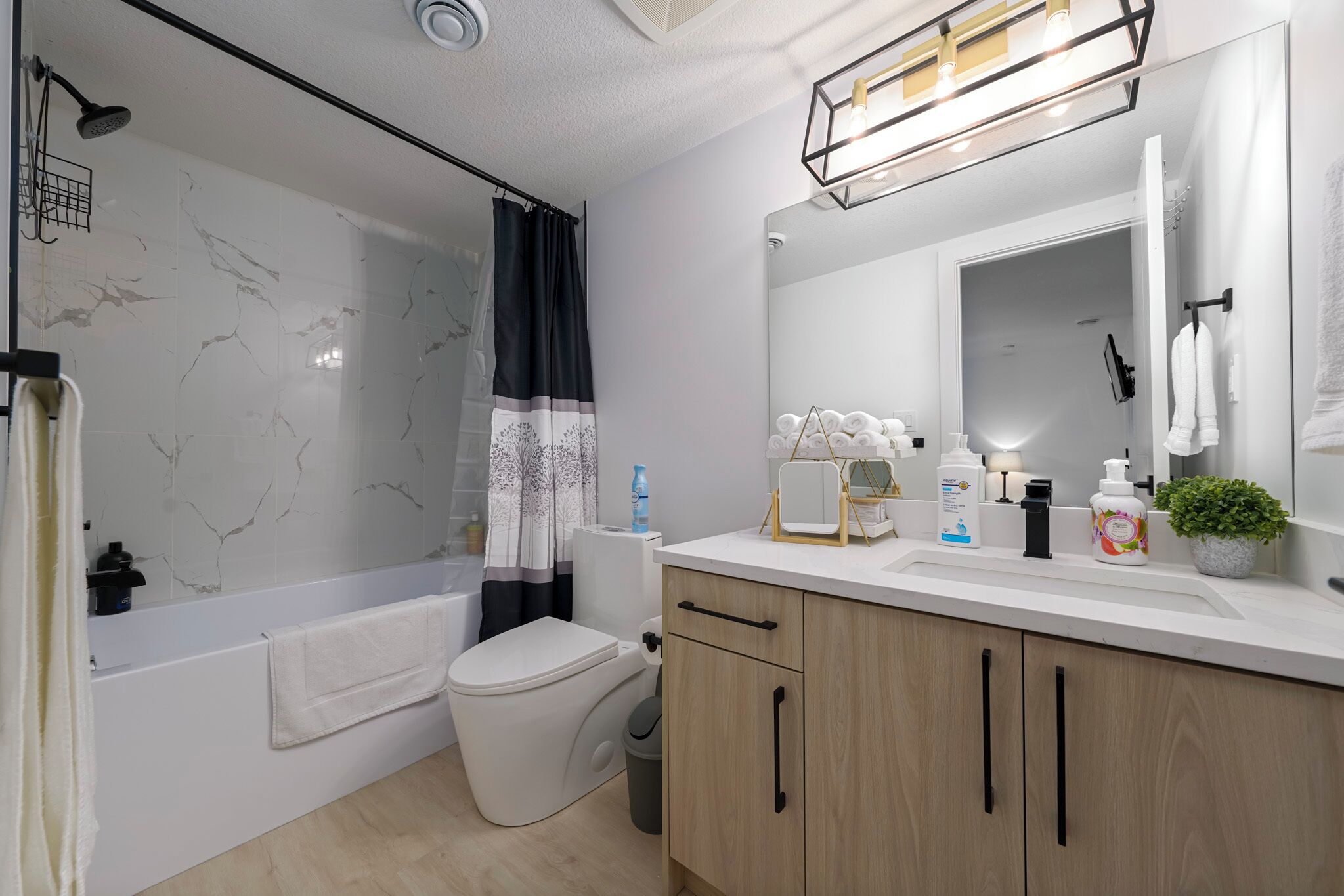 Eco-friendly toiletries, hair dryer, towels, soap