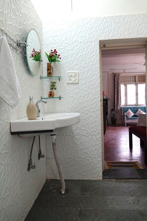 Assecador de cabells, bidet, tovalloles i sabó