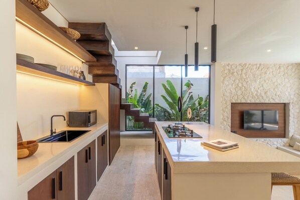 Villa, 2 Bedrooms, Private Pool | Private kitchen | Full-size fridge, stovetop, coffee/tea maker, cookware/dishes/utensils