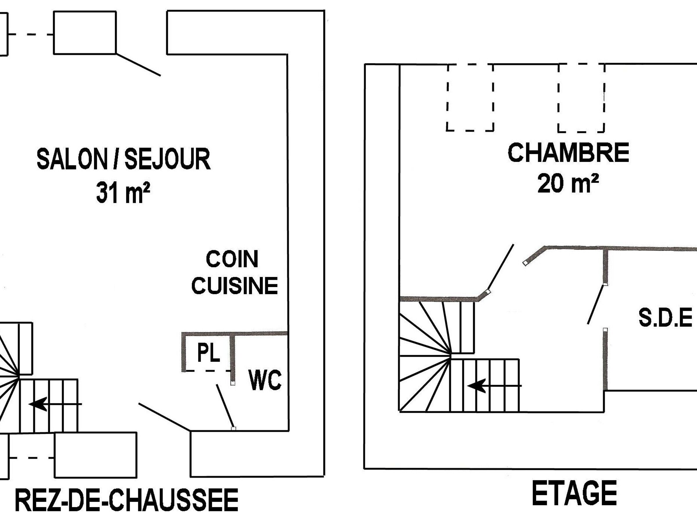Grundriss eines Hotels mit einem 31 m² großen Salon/Servierebereich, einem 20 m² Schlafzimmer, einer Küche und einem Badezimmer.