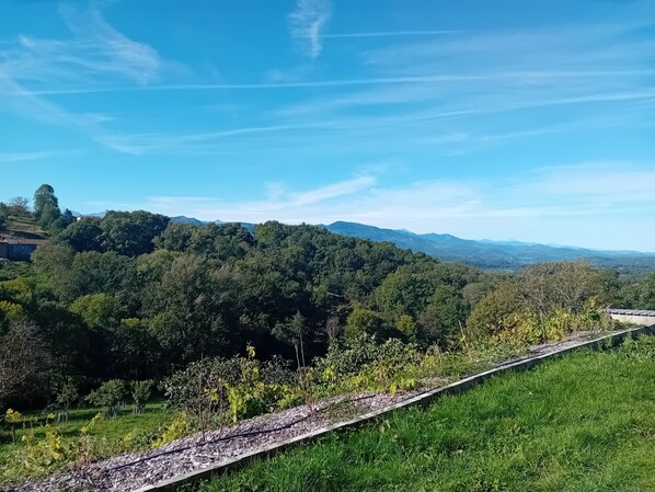 A rural landscape with a clear sky, lush greenery, and distant mountains. - Country studio (Gajan)