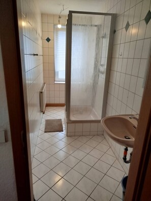 Hair dryer, bidet, towels, soap