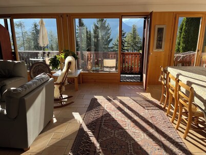 Sunny Flat in Mountain Chalet with Panoramic Views