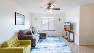 TV, fireplace, offices