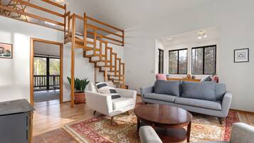 Smart TV, chimenea, reproductor de DVD y libros