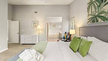 4 bedrooms, laptop workspace, bed sheets