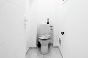 Sèche-cheveux, serviettes fournies, savon, papier toilette