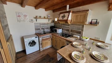 Fridge, microwave, stovetop, electric kettle
