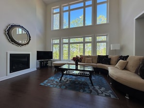 Smart TV, fireplace, ping pong, books