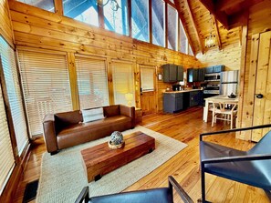 Smart TV, fireplace, table football, books