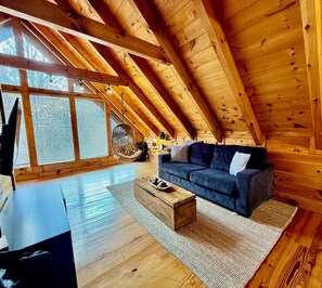 Smart TV, fireplace, foosball, books