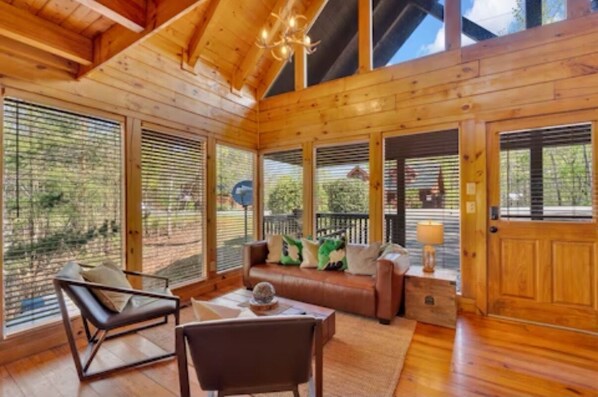 Smart TV, fireplace, table football, books