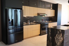 Fridge, microwave, oven, dishwasher