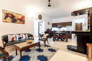 Luxury Apartment, 2 Bedrooms, Patio, Pool View | Living area - Goan Hideaway - Water (Arpora)