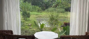 Hannah Garden is the house at the foot of the hill by the stream, pet friendly.