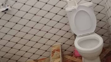 Shower, free toiletries, towels, soap