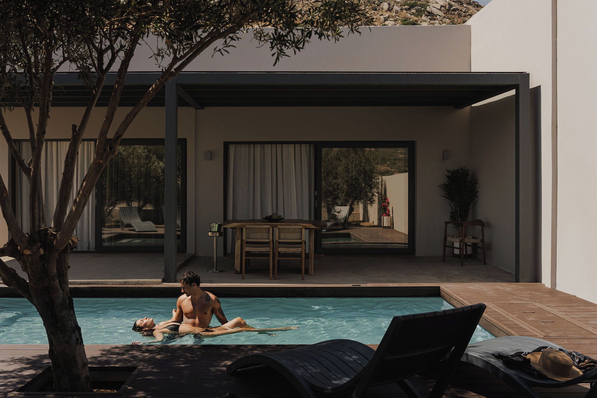 Seasonal outdoor pool, sun loungers