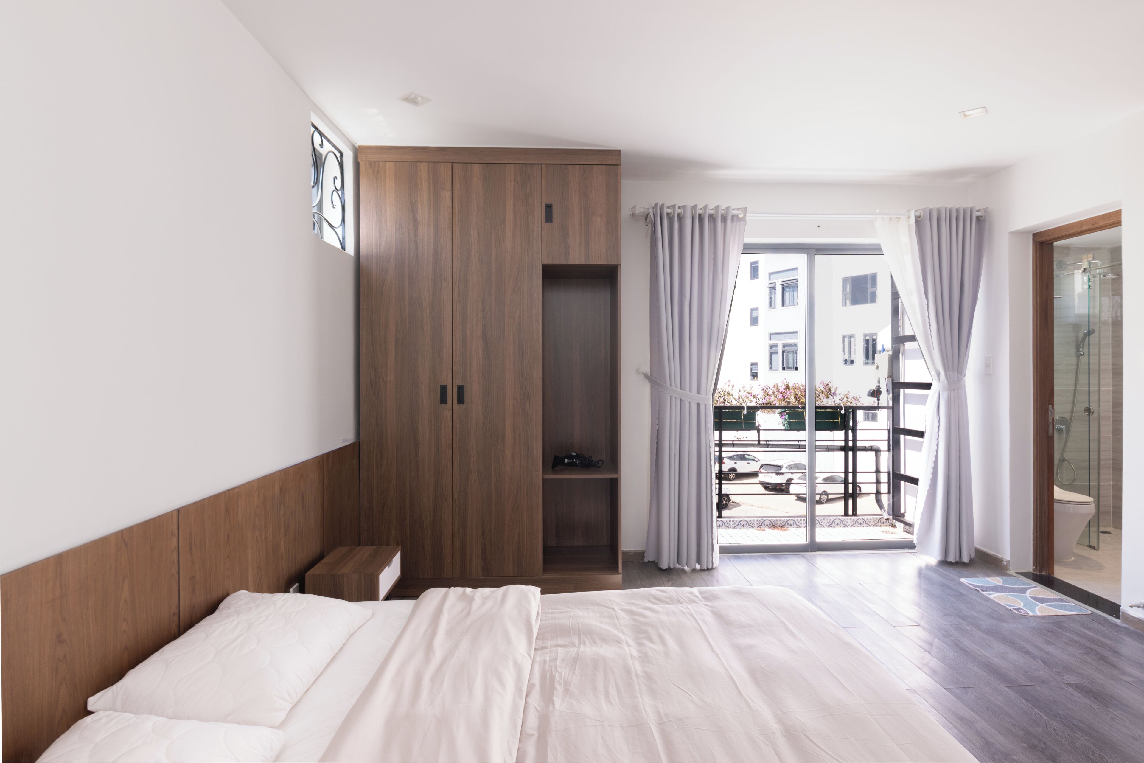 Minibar, desk, laptop workspace, iron/ironing board