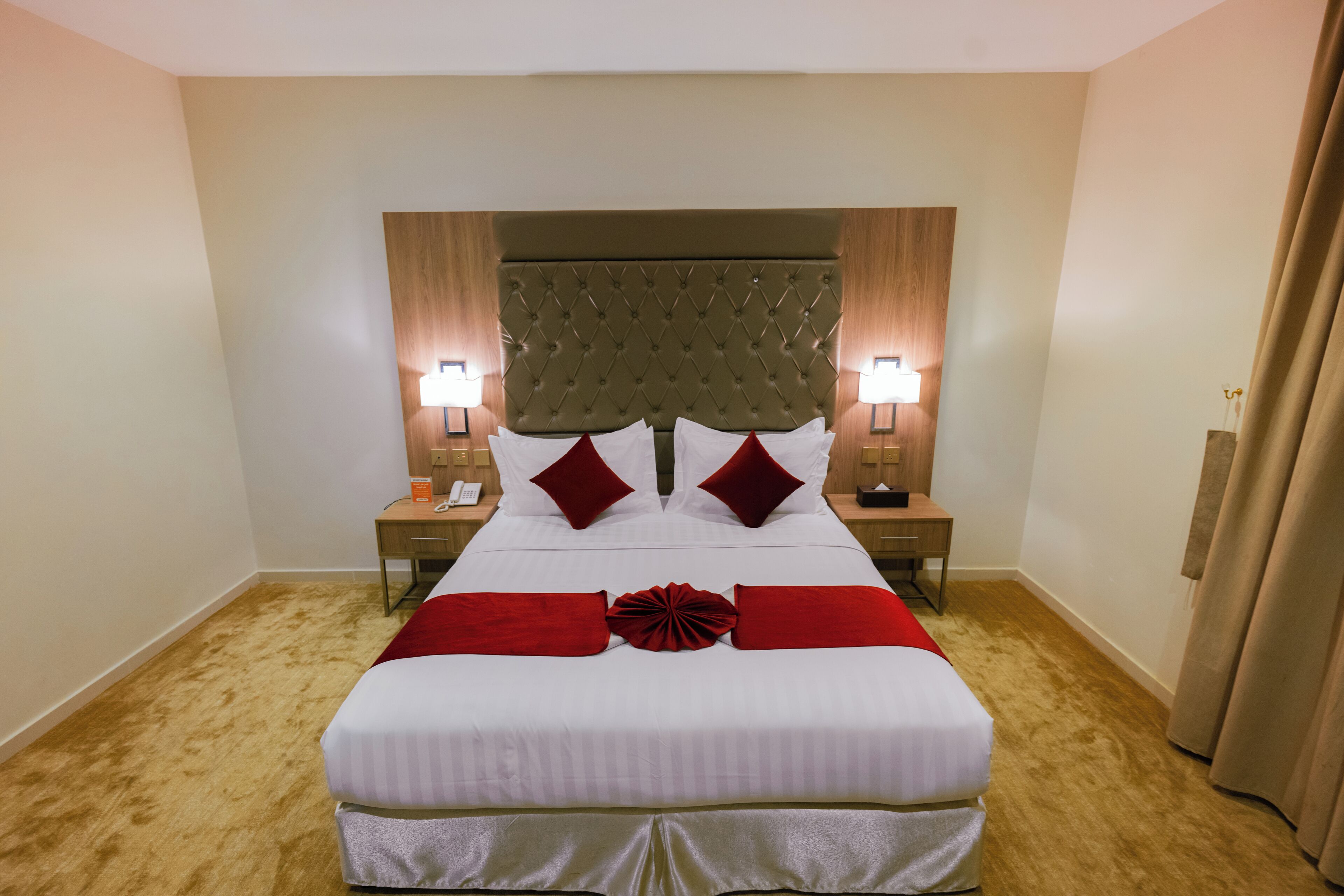 Laptop workspace, blackout curtains, soundproofing, iron/ironing board