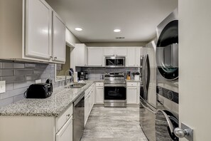 Fridge, microwave, dishwasher, coffee/tea maker